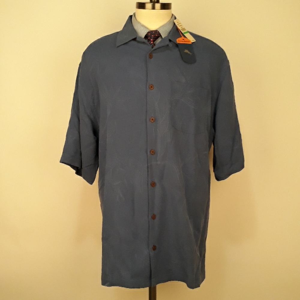 TOMMY BAHAMA Blue Berry Embroidered Silk Sz L Short Sleeve Hawaiian Shirt NEW‎